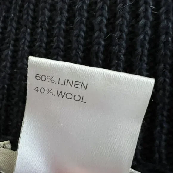 Chloe Linen Wool Long Cardigan Sweater Size M Navy Blue
